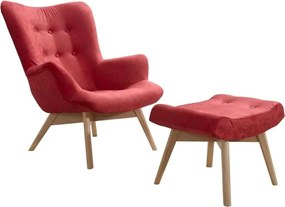 Kreslo Picolo s podnožkou, červená / prirodny (AN 2910)