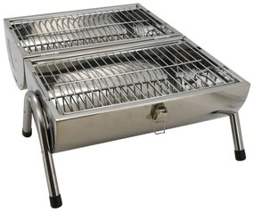 Prenosný gril na drevené uhlie lesklý chróm