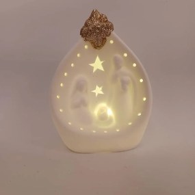 DECOLED Keramický betlehem, 7,8 x 5,5 x 10 cm, teplá biela, 2xLR44