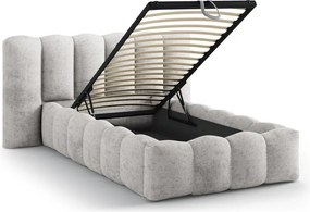 Sivá čalúnená jednolôžková posteľ s úložným priestorom s roštom 90x200 cm Lupine – Micadoni