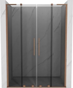 Mexen Velar L Duo, posuvné sprchové dvere do otvoru 150 cm, 8mm šedé sklo, medená matná, 871-150-003-42-65