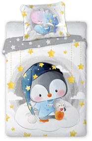 Bavlnená posteľná bielizeň pre deti s roztomilým tučniakom a hviezdičkami
