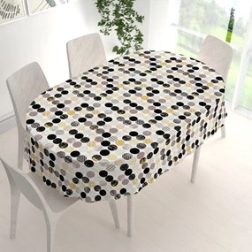 Biante Dekoračný oválny obrus Leona LN-058 Zlaté a čierne guličky na bielom 130x180 cm
