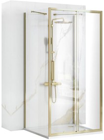 Rea Rapid Slide, 3-stenový sprchovací kút 130 (dvere) x 90 (stena) x 90 (stena) x 195 cm, 6mm číre sklo, zlatý lesklý profil, KPL-09426