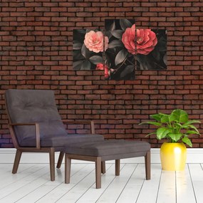 Obraz - Červené kvety na tmavom pozadí (90x60 cm)