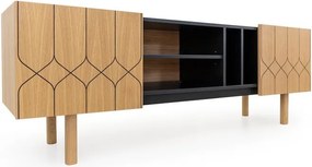 Čierny/prírodný TV stolík v dekore duba 175x60 cm Porto - Woodman