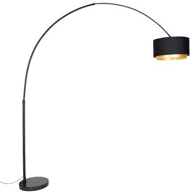 Moderná oblúková stojaca lampa čierna s dvojitým tienidlom čiernym so zlatom - XXL