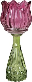 Tmavo ružový sklenený svietnik / váza tulipán Love Tulip - Ø 7*18 cm
