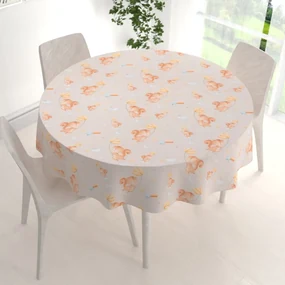 Biante Detský bavlnený okrúhly obrus Sandra SA-525 Veveričky s kvietkami na sivobéžovom Ø 40 cm