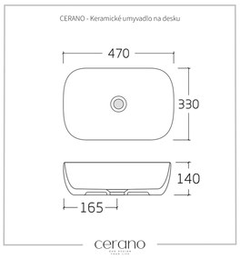 Cerano Lino, keramické umývadlo na dosku 470x330x140 mm, biela lesklá, CER-CER-428398