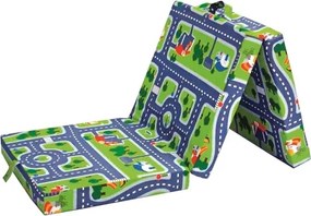 Skladací matrac Samba, zelený s motívom autodráhy%