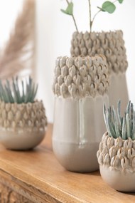 Béžovo-šedý keramický obal na kvetináč Ibiza - Ø 13*12cm