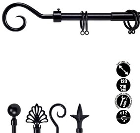 Čierna kovová garniža VALANCE LOOP 120-210 cm