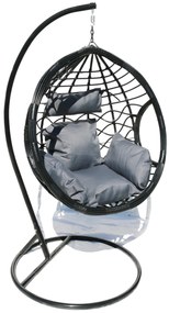 Závesné kreslo 03 čierne so sivou poduškou