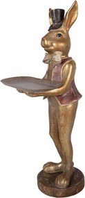 Zlatá antik dekorácia králik s podnosom - 19*15*52 cm
