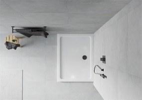 Mexen SLIM - Obdĺžniková sprchová vanička 100x80x5cm + čierny sifón, biela, 40708010B