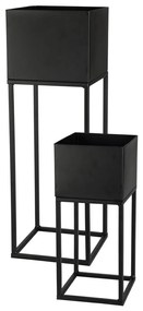 KOVOVÝ KVETINÁČ SO STOJANOM PLAIN SADA 2KS 58X19 CM+37X16 CM ČIERNA