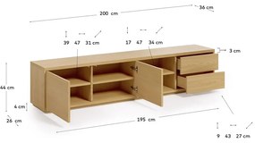 TV stolík v dekore duba v prírodnej farbe 200x44 cm Abilen - Kave Home