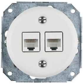 Bohemia-Design -Porcelánová retro ethernetová zásuvka bez rámčeka 2x CAT.5E biela