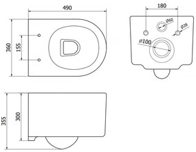 Mexen Sofia, závesná WC misa 490x360x355 mm, Rimless Tornádo, čierna matná, 3354XX85T