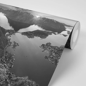 Samolepiaca fototapeta horská panoráma v čiernobielom prevedení - 300x200