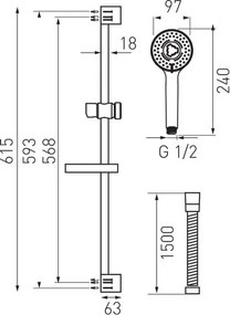 FERRO TUTTI, sprchový stĺp 61,5cm s ručnou sprchovou súpravou, chróm, N340