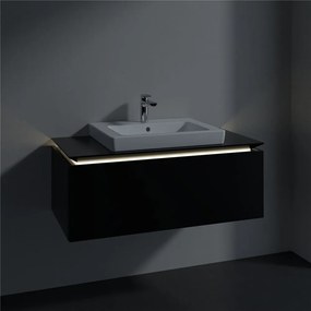 VILLEROY &amp; BOCH Legato závesná skrinka pod umývadlo (umývadlo v strede), 1 zásuvka, s LED osvetlením, 1000 x 500 x 380 mm, Black Matt Lacquer, B680L0PD