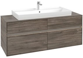 VILLEROY &amp; BOCH Collaro závesná skrinka pod umývadlo na dosku (umývadlo v strede), 4 zásuvky, s LED osvetlením, 1400 x 500 x 548 mm, Stone Oak, C092B0RK