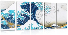 5-dielny obraz reprodukcia Veľká vlna z Kanagawa - Kacušika Hokusai - 200x100