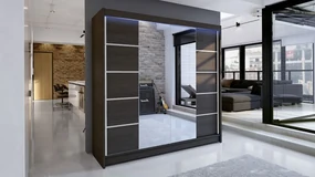 Posuvná skriňa Bar V, Farby: čierny / dub artisan, Osvetlenie: osvetlenie LED RGB - farebné