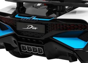 Ramiz Detské autíčko na batérie Bugatti Divo biele + diaľkové ovládanie + EVA kolesá + pomalý štart + LED + MP3