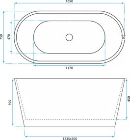 Rea Roma, voľne stojaca akrylátová vaňa 1700x750x595 mm, biela lesklá, REA-W0128