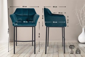 Barová stolička Damaso B - zamat, čierny 4-nohý rám - Zelená