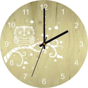 SENTOP | Nástenné hodiny z dreva - Sovička - prírodné aj farebné | SENTOP PR0443 plywood analógové