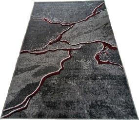 HU Sivý abstraktný obdĺžnikový koberec NEW IDEA 90321-0564 imitácia mramoru s červenými žilami Rozmer: 80x150 cm