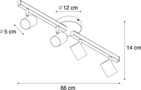 Stropný reflektor čierny GU10 50mm 4-svetlá vrátane podsvietenia - Back Up
