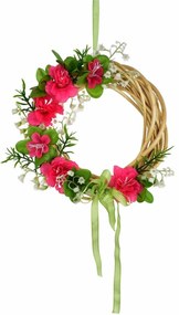 Jarný prútený veniec Azalka, 20 cm, ružová