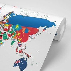 Samolepiaca tapeta mapa sveta s vlajkami s bielym pozadím - 450x300