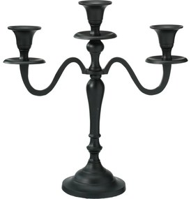 Kovový svietnik 3-ramenný 29x10x30 cm, farba čierna, dekor 1