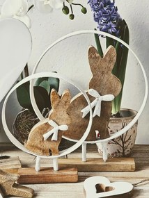 Drevená dekorácia králiček s mašľou na podstavci - Ø 21*4*31cm