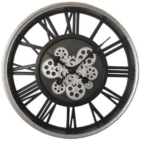 Strieborno-čierne hodiny s ozubenými kolieskami Pion - Ø 51*8 cm / 3*AA