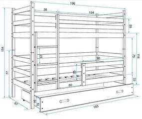 Poschodová posteľ ERIK 2 - 190x80cm - Biela - Grafitová