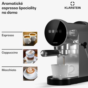 Klarstein Furore, pákový kávovar, 1380 W, 20 bar, digitálny displej, 2 šálky, kompaktný, nehrdzavejúca oceľ