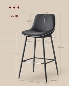 Sada dvou barových židlí VASAGLE PLACES II 98,5 cm černá
