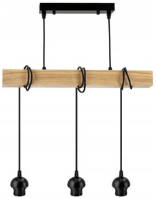BERGE LED závesné stropné svietidlo, drevený trám, 3xE27, loft pružina