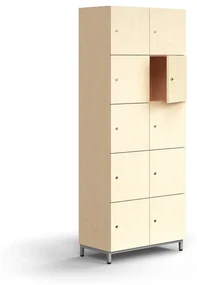 Priehradková skrinka QBUS, 10 priehradiek, na nožičkách, 2020x800x420 mm, strieborná, breza
