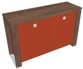 Nízka skriňa Verno+ S 140 x 46 x 90 cm, sklenené dvere, orech / oranžová