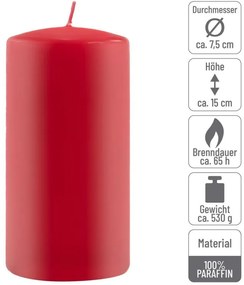 Sada stĺpových sviečok, 15 cm, Ø 7,5 cm, červená, 4 ks