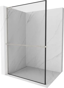 Mexen Kioto+ L, sprchová zástena Walk-In s poličkou a vešiakom 80 x 200 cm, 8mm číre sklo čierny vzor, brúsená oceľ profil, 800-080-123-97-70