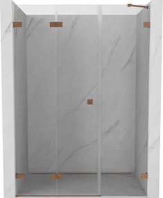 Mexen Lunar-F, skladacie ľavé sprchové dvere 150 cm, 8mm číre sklo, medený matný profil, 836S-150-050-65-00-L